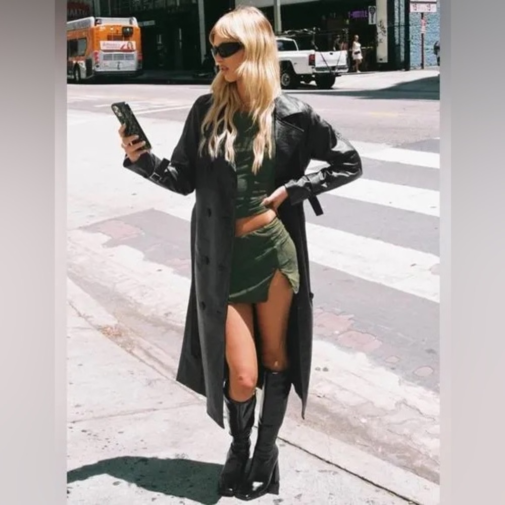 Princess Polly Black Faux Leather Belted Trench Coat